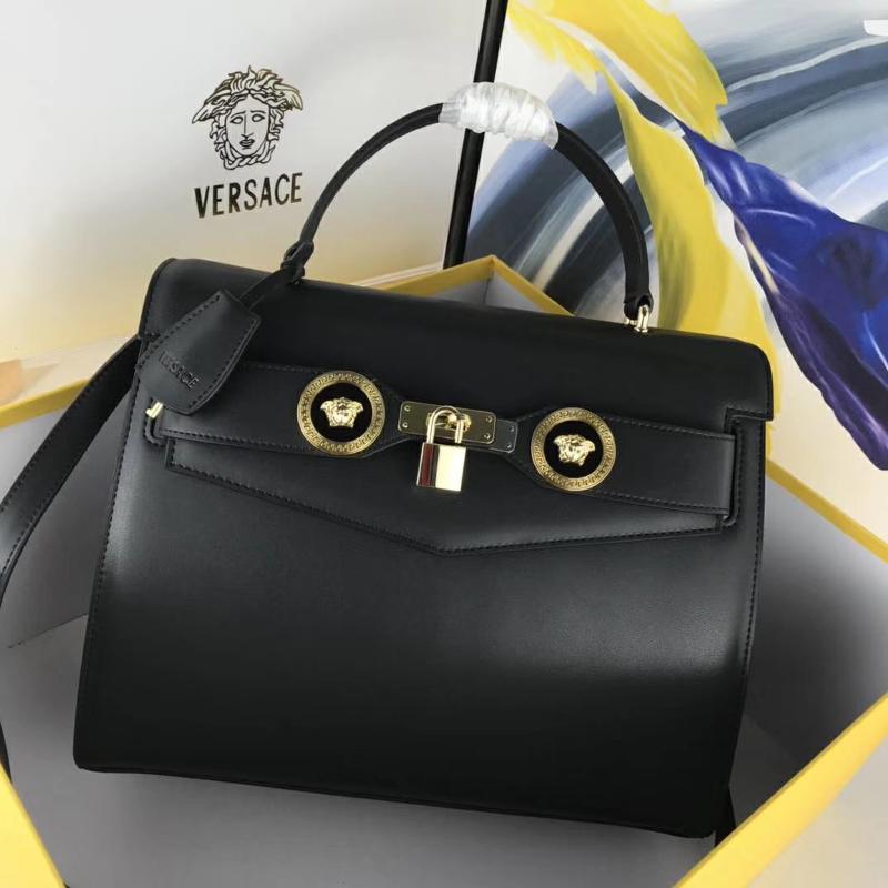 Versace Chain Handbags DBGF311 Full Leather Solid Black